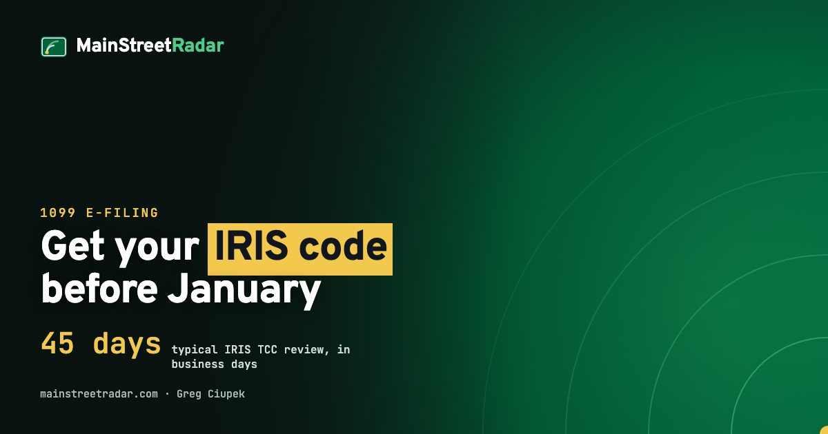 IRIS TCC application: get your 1099 e-file code before January